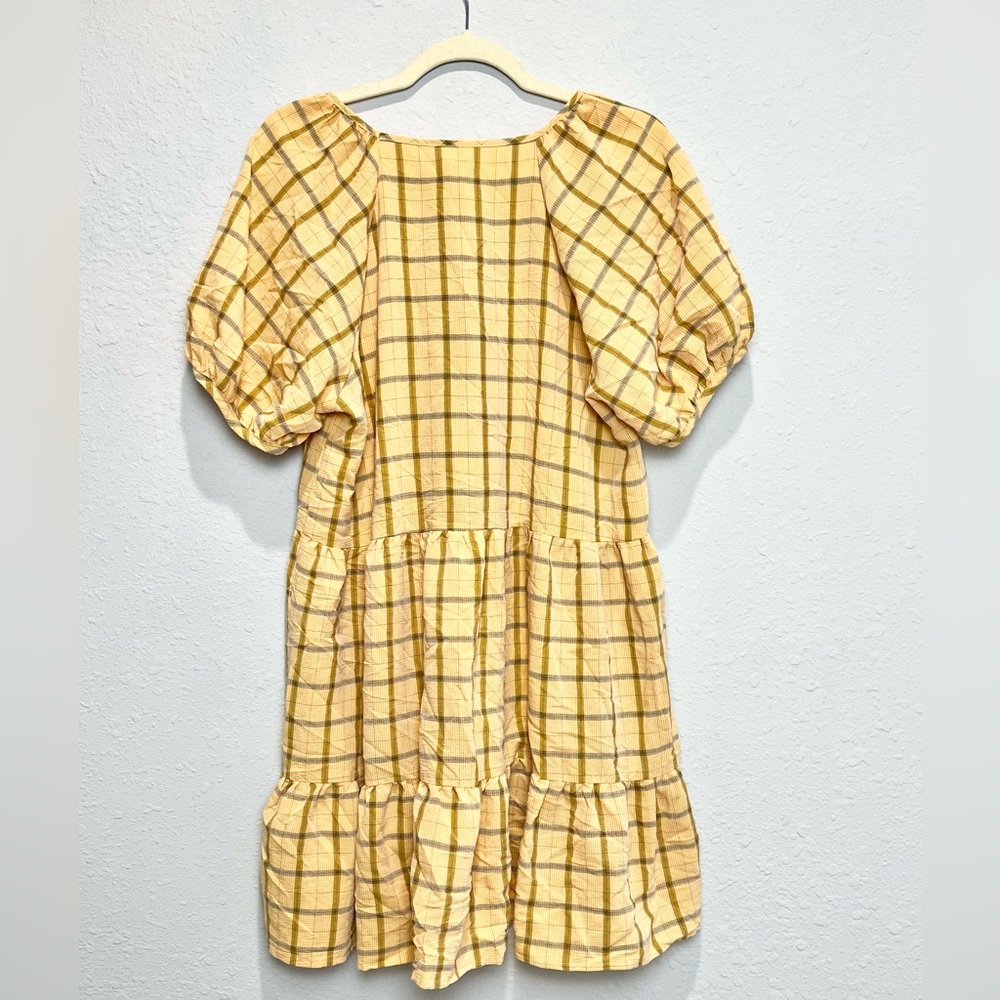 DRA Los Angeles Windowpane Babydoll Dress Yellow Medium M - Picture 2 of 6